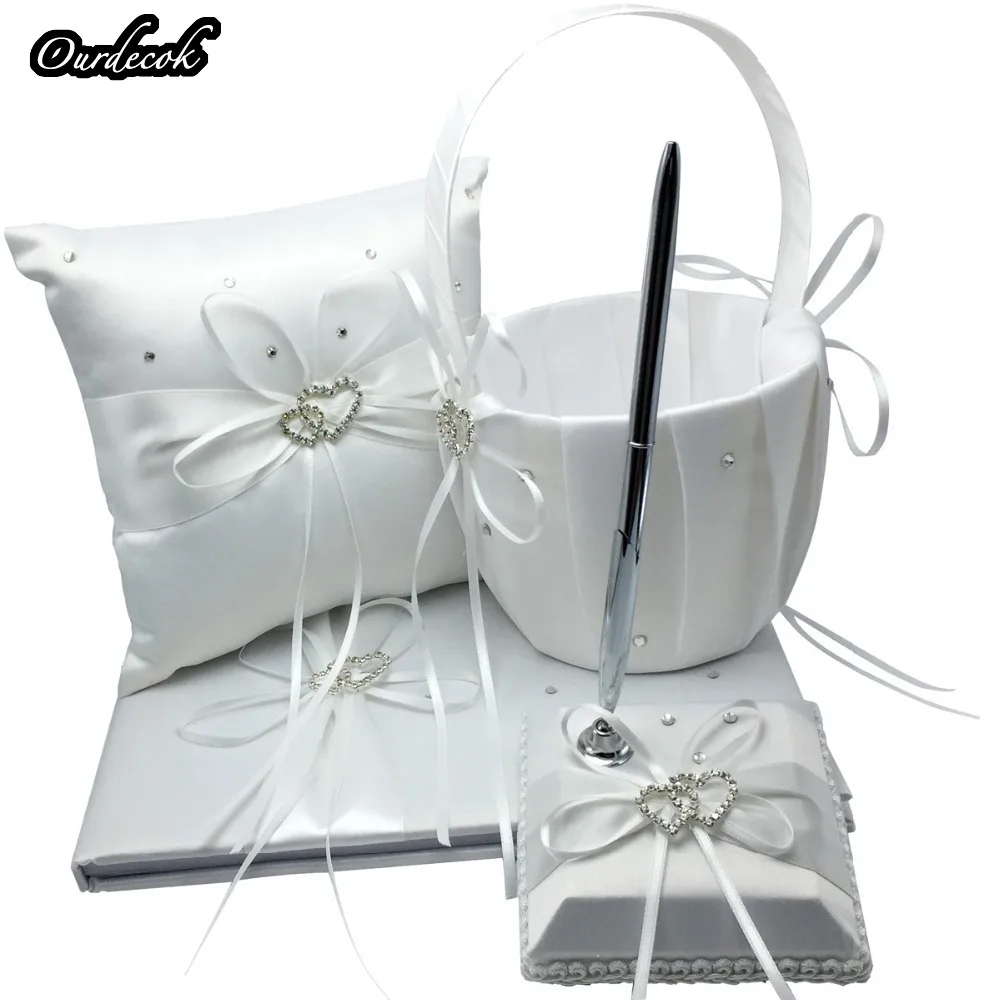 4 шт./компл. 5 цветов свадебное украшение атласное кольцо Подушка + корзина для