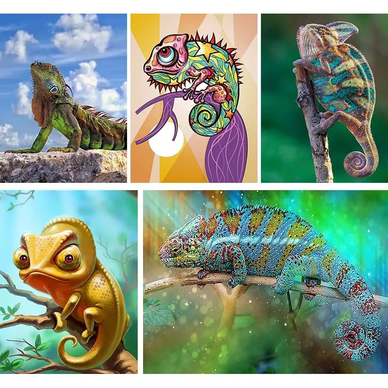 

5D Square Round Diamond Embroidery Chameleon Diamond Painting Reptile Animal Designs DIY Rhinestone Full Cross Stitch Gift J13