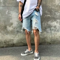summer new hole denim shorts mens european and american street fashion hip hop loose thin patch pants patchwork streetwear men
