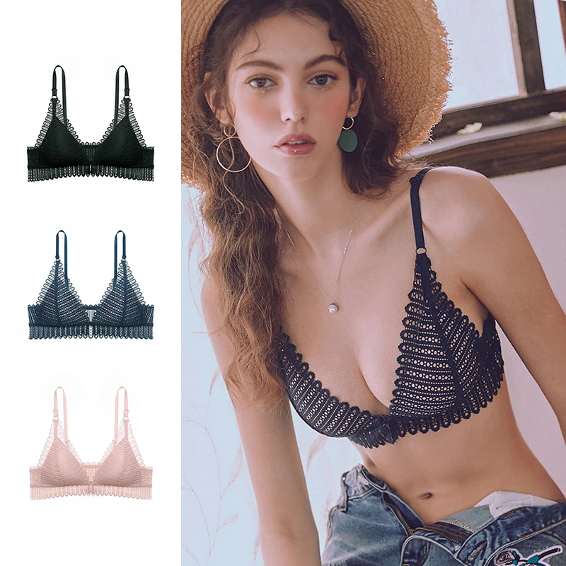 

Sutia de renda para mulher sexy lingerie de volta profundo v bralette fio livre fechamento frontal fina roupa interior push up