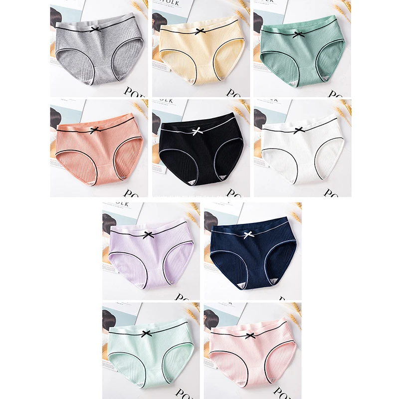 

Cute Bow Elastic Women Underpants Cotton Mid-Rise 1Pcs Breathable Ladies Briefs M/L/XL Pure Color Lingerie
