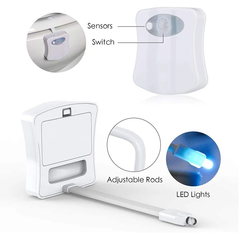 

Sensor Toilet Light LED Lamp Human Motion Activated PIR 16 Colours Automatic RGB Night Lighting