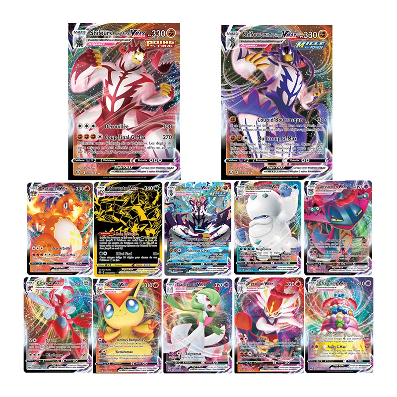 

100 Pcs / Set Vmax Shining French Pokemon Cards Sword & Shield shining fates Battle Styles card Game Collection Toys for boys