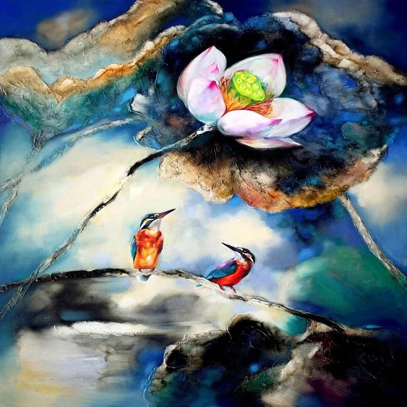 

Cross Stitch DIY Painting 5D Lotus Abstract Diamond Home Decor Picture Embroidery Pattern Wall Sticker Mosaic Full Round Drill