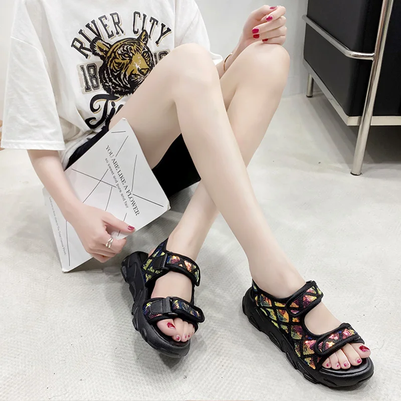 

Female Sandal Fashion Womens Shoes 2021 Muffins shoe All-Match Clogs Wedge Girls Luxury Flat Low Summer Beige Comfort Outside Ne