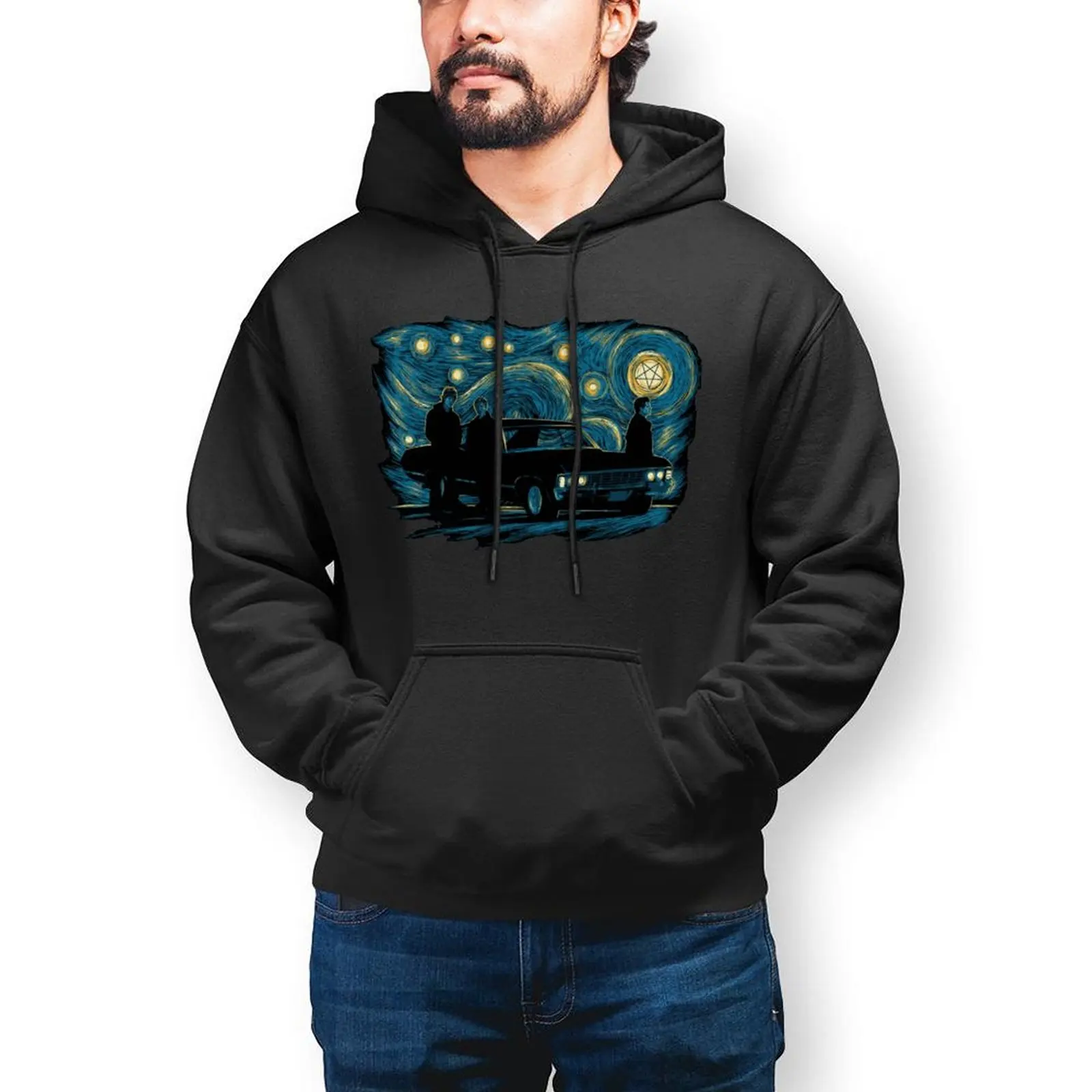 

Starry Supernatural Night Car Hoodies Van Gogh Art Warm Cotton Hoodie Popular Streetwear Over Size Pullover Hoodie Mens