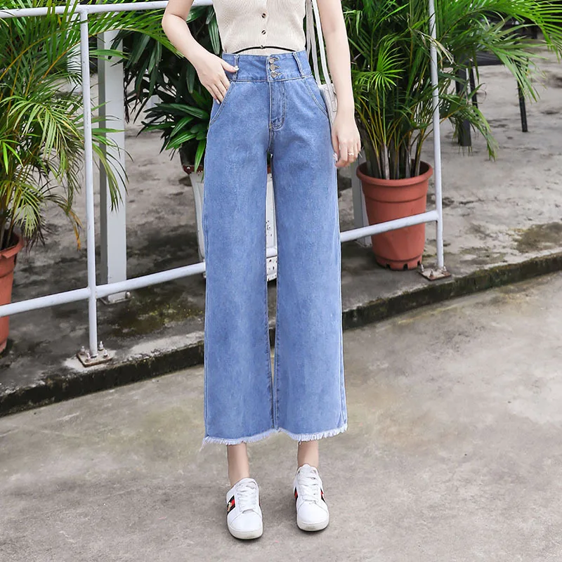 

Women`s Plus Size Straight Jeans for Women Loose Vintage Light Blue Women's Boyfriend Streetwear Frayed Denim Pants