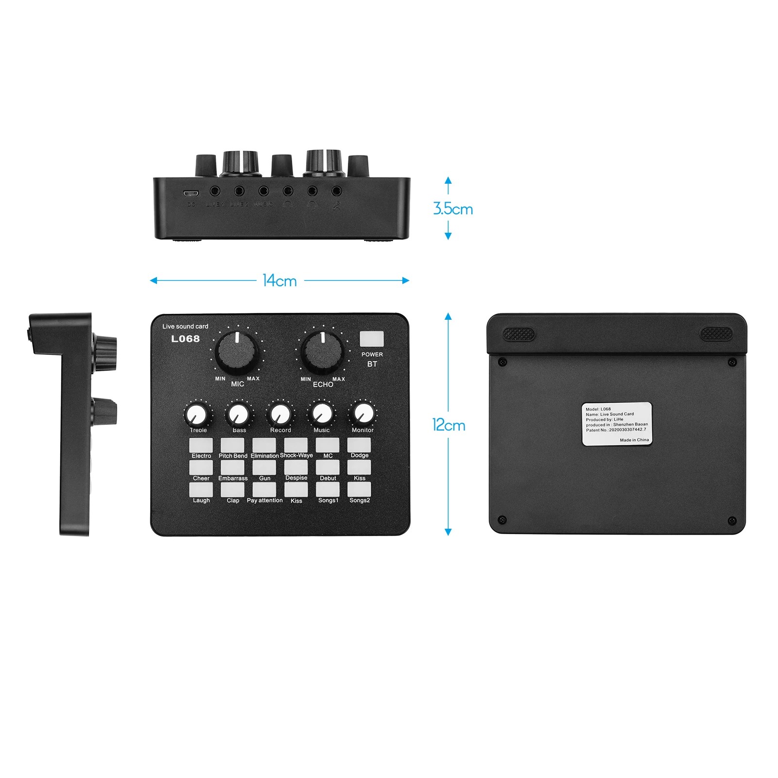

Mini Rechargeable Live Sound Card Voice Changer Device Built-in Multiple Sound Effects with Earphone Lavalier Microphone