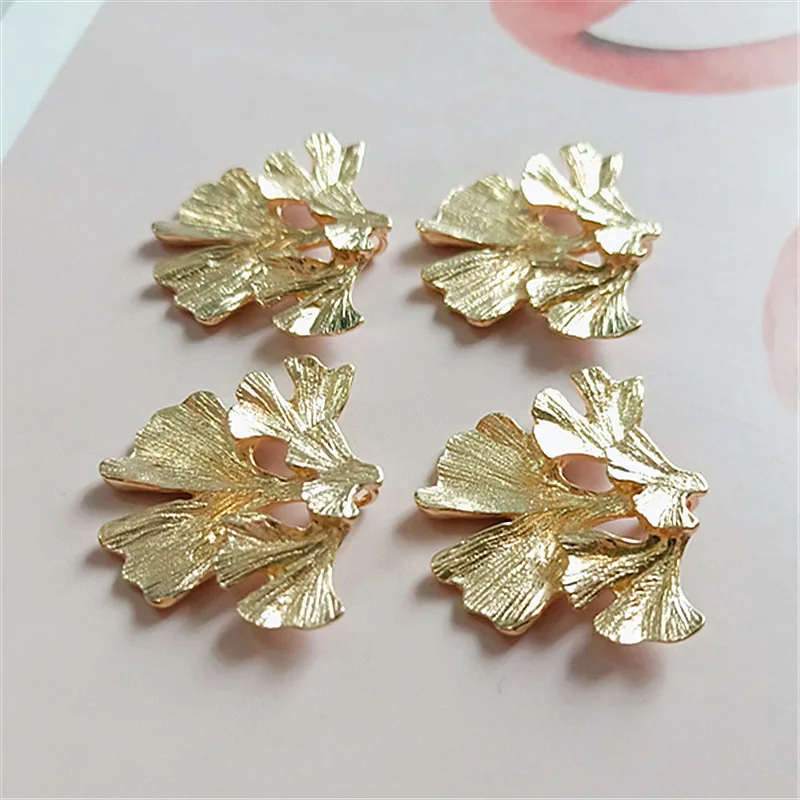 10pcs/lot New Alloy Gold Leaf Pendant Buttons Flatback Ornaments Jewelry Earrings Choker Hair DIY Accessories Handmade - купить по