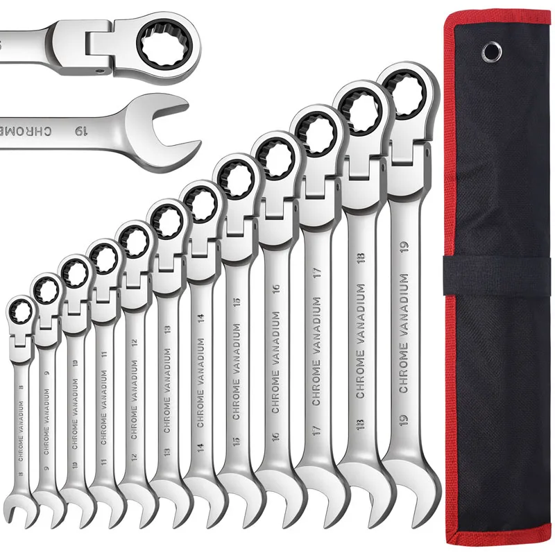 

Flex Head Ratcheting Wrench Set,Combination Ended Spanner kits, Chrome Vanadium Steel Hand Tools Socket Key Ratchet Wrench set