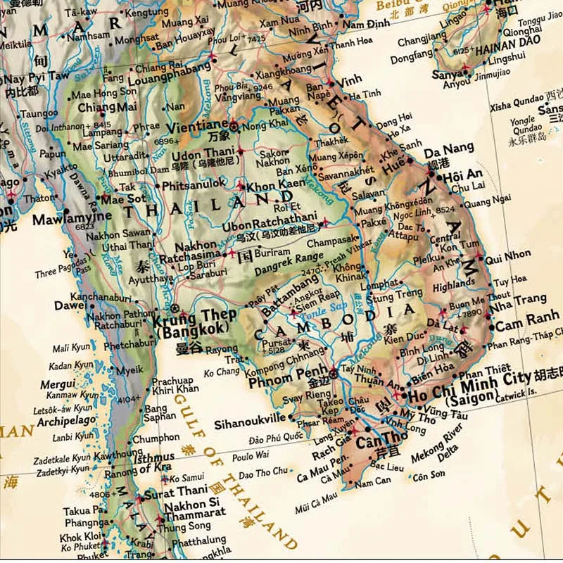 Retro Asia Map 845x965mm/33.3x38In Bilingual (Chinese&ampEnglish or Other Language) Wall Mural Poster (Paper Folded) | Канцтовары для
