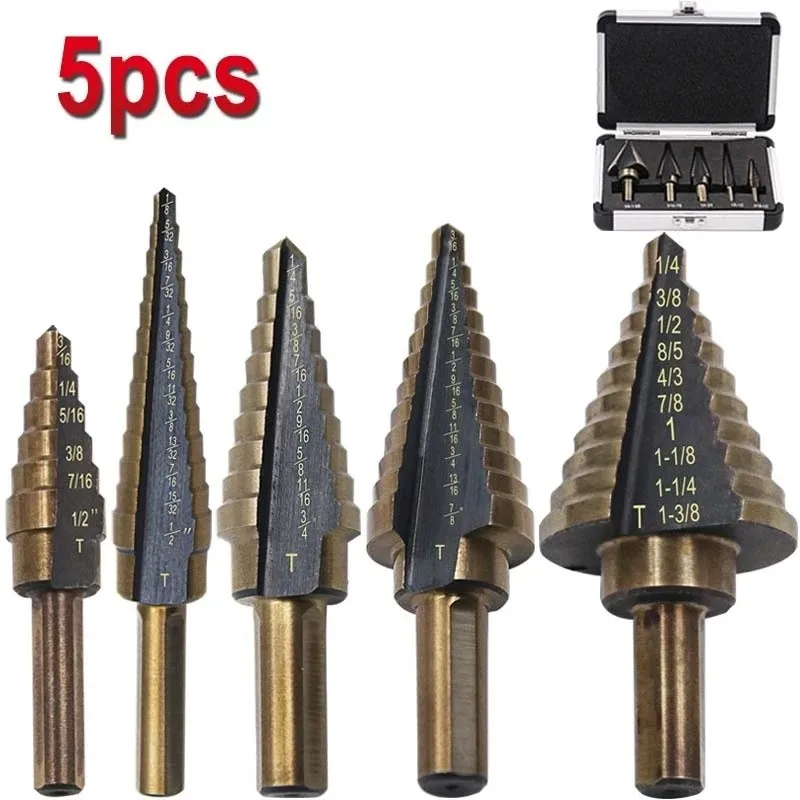 

5pcs Hss Cobalt Step Drill Bit Set Multiple Hole 50 Sizes Metal Wood Step Cone Drill With Aluminum Case Power Tool Hole Opener