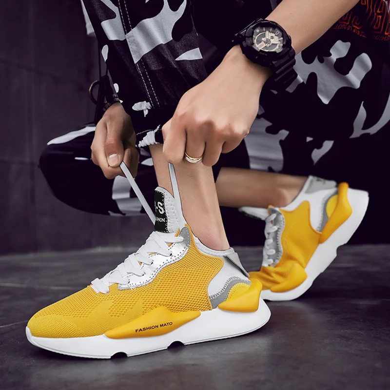 Мужские сетчатые кроссовки Желтые Повседневные туфли дышащие уличные в стиле