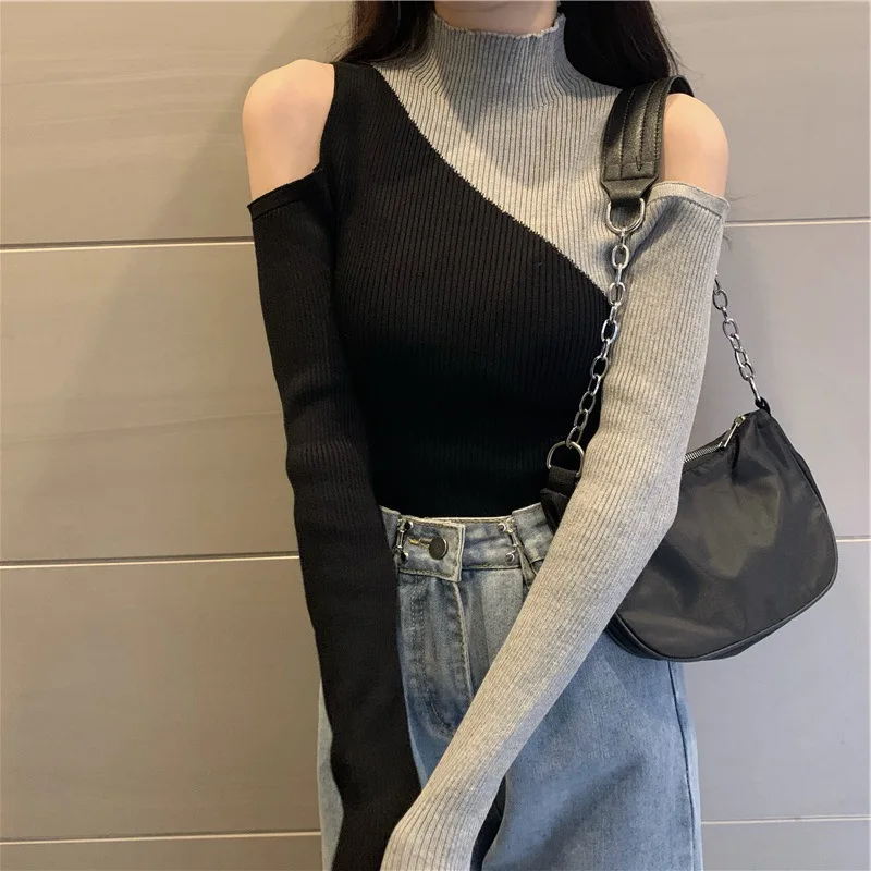 

JIAYAN Women's Sweater Pullover Knitwear New Slim Knitted Turtleneck Sweater Bottoming Shirt Autumn And Winter Bare Shoulders