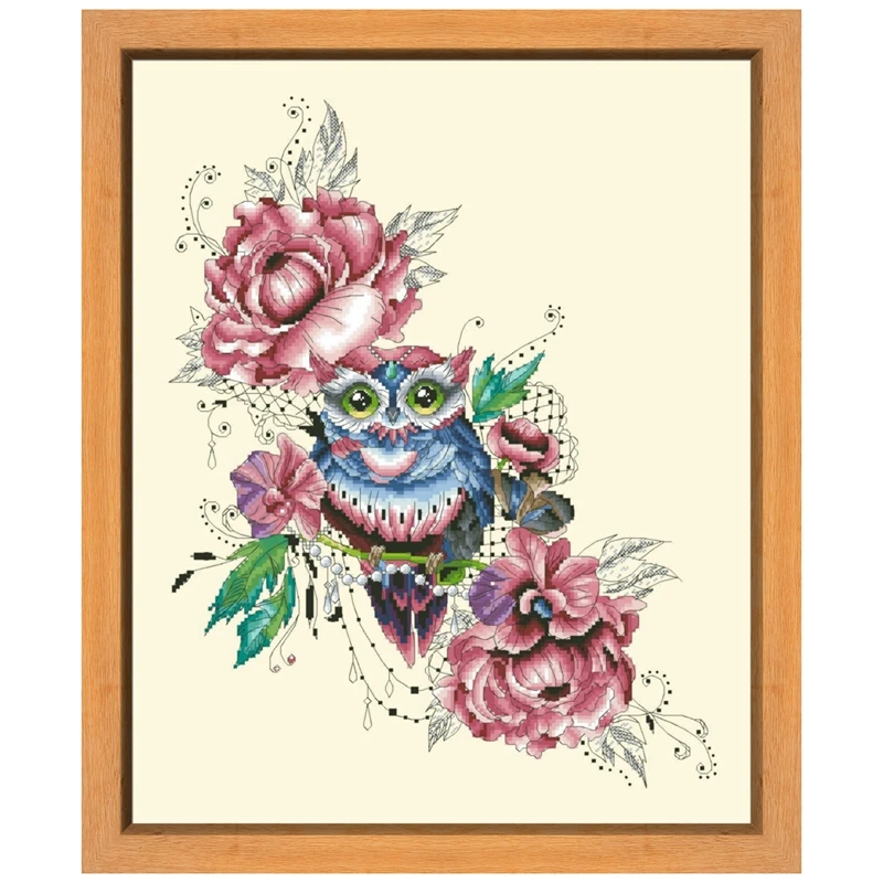 Светильник для вышивки крестиком в виде цветов и совы светло желтая