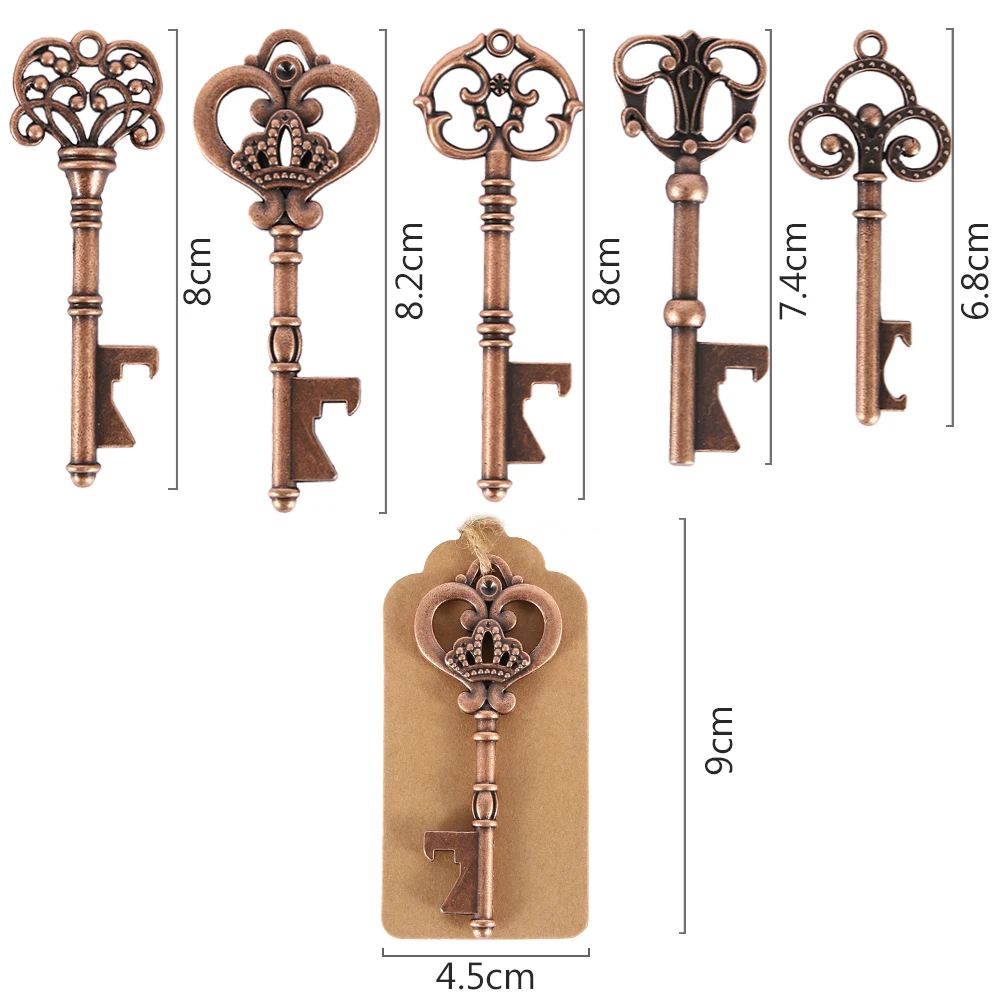 

50Pcs 5 Styles Metal Skeleton Key Beer Bottle Opener Set Wine Keychain Souvenir Decor Wedding Party Favor Supplies