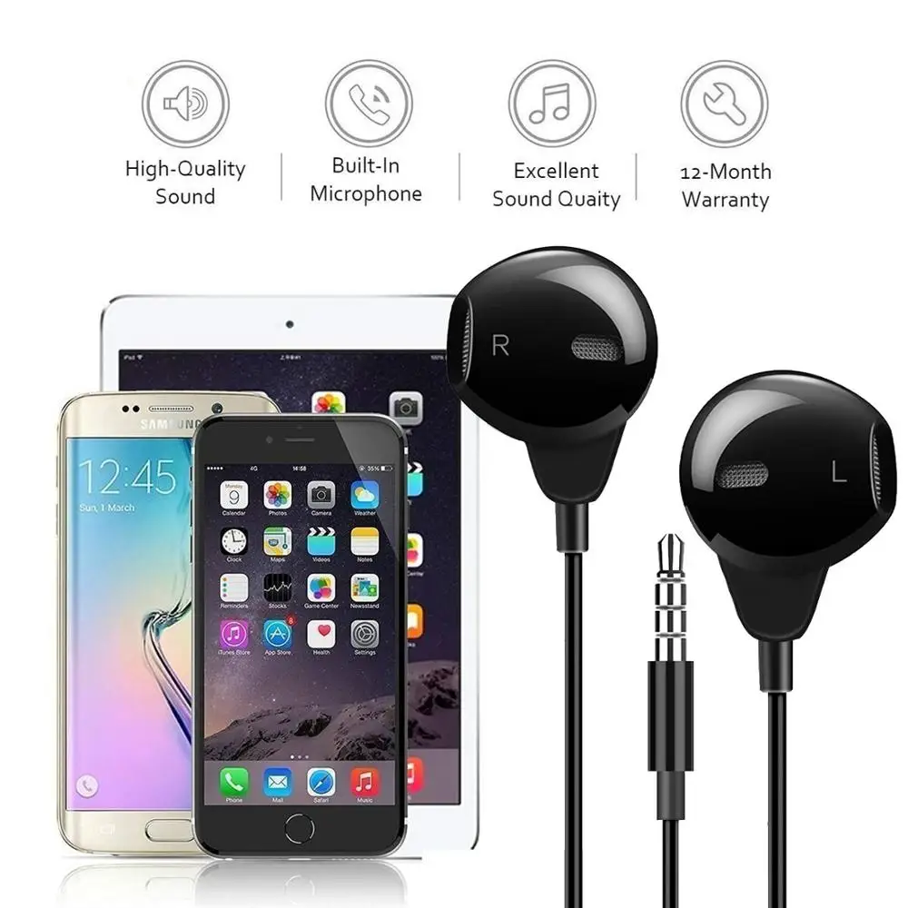 Earbuds Headphones with Stereo Mic and Remote Control Android Smartphones Compatible 3.5 mm Earphones 2pack Black | Электроника