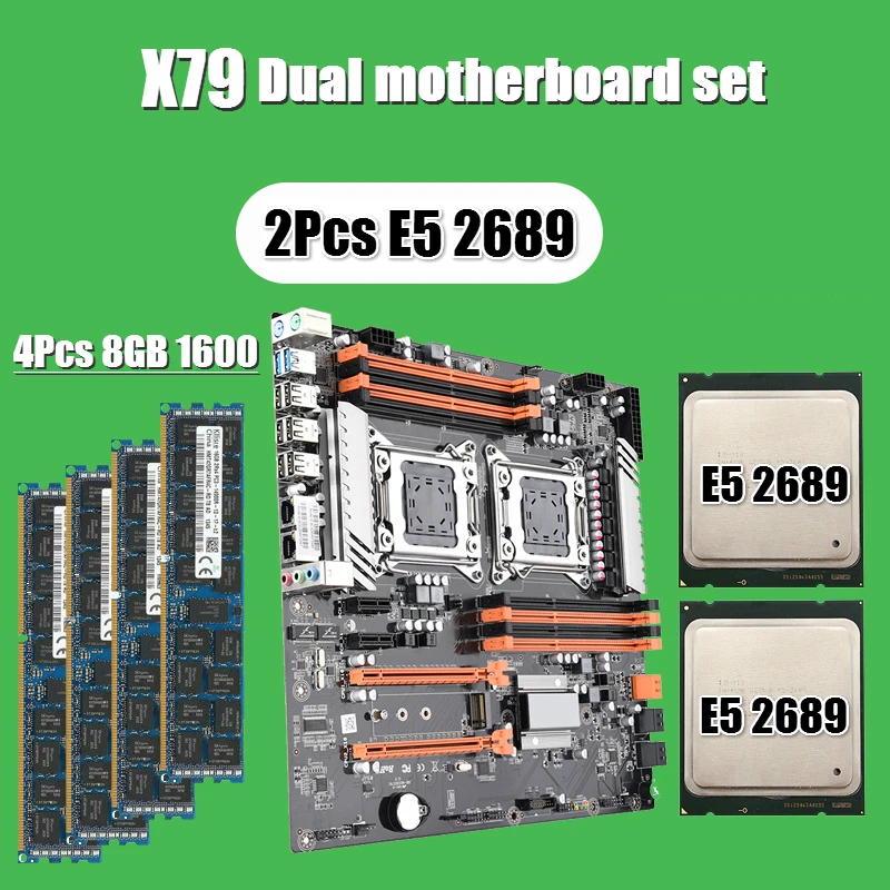 X79 двойной процессор Материнская плата с 2 × Xeon E5 2689 4 × 8 ГБ = 32 Гб 1600 МГц DDR3 память ECC Reg