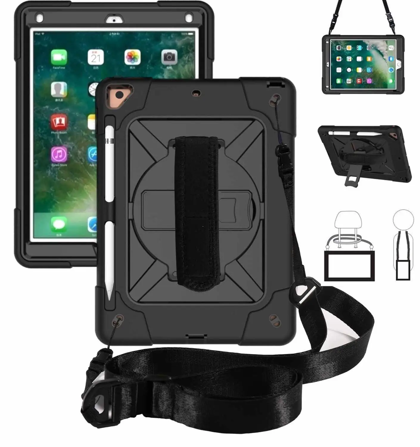 5 Для Coque iPad Air 2 чехол 3 слоя сверхпрочный Прочный противоударный силиконовый ремешок чехол-подставка для iPad Air 2 9,7 чехол - Цвет: 5