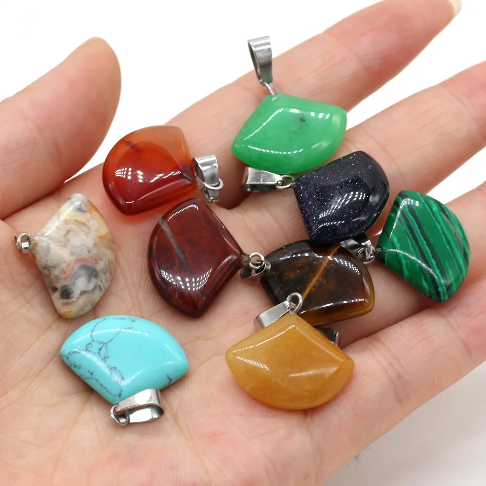 

6 pcs Randomly Send Fan-shaped Semi precious Stone Pendant Natural Agate Crystal Jade Pendant Jewelry Making DIY Necklace