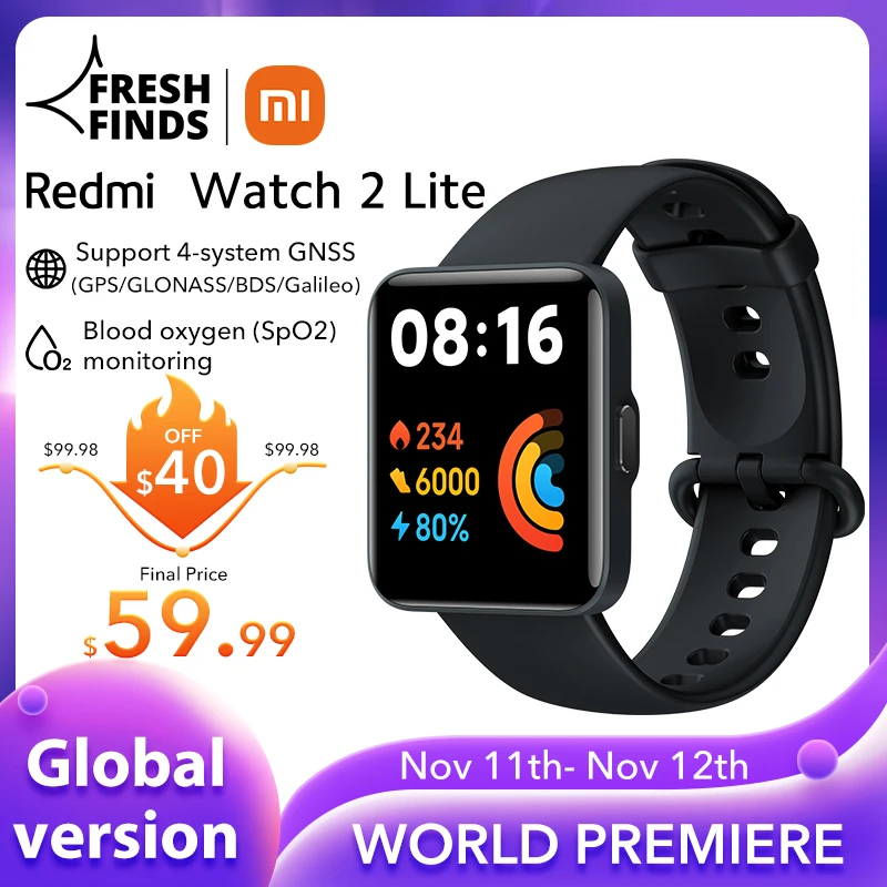 

[World Premiere] Global version Xiaomi Redmi Watch 2 Lite Bluetooth smart watch GPS Waterproof Blood oxygen 1.55" LCD HD watch