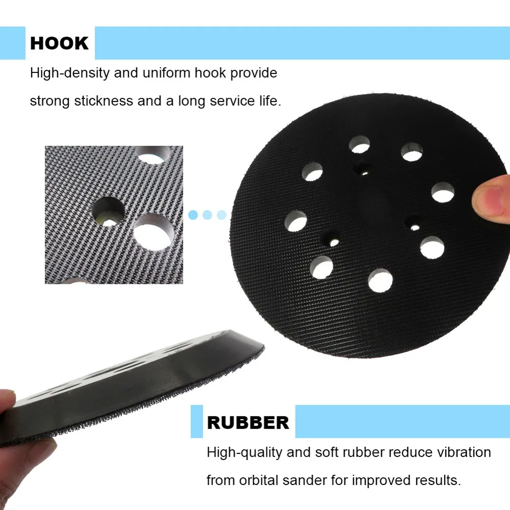 

1 Piece Sanding Backing Pad 125mm 5 Inch 8 Holes Backing Plate Black Sanding Disc Round Hook Loop Backing Pad