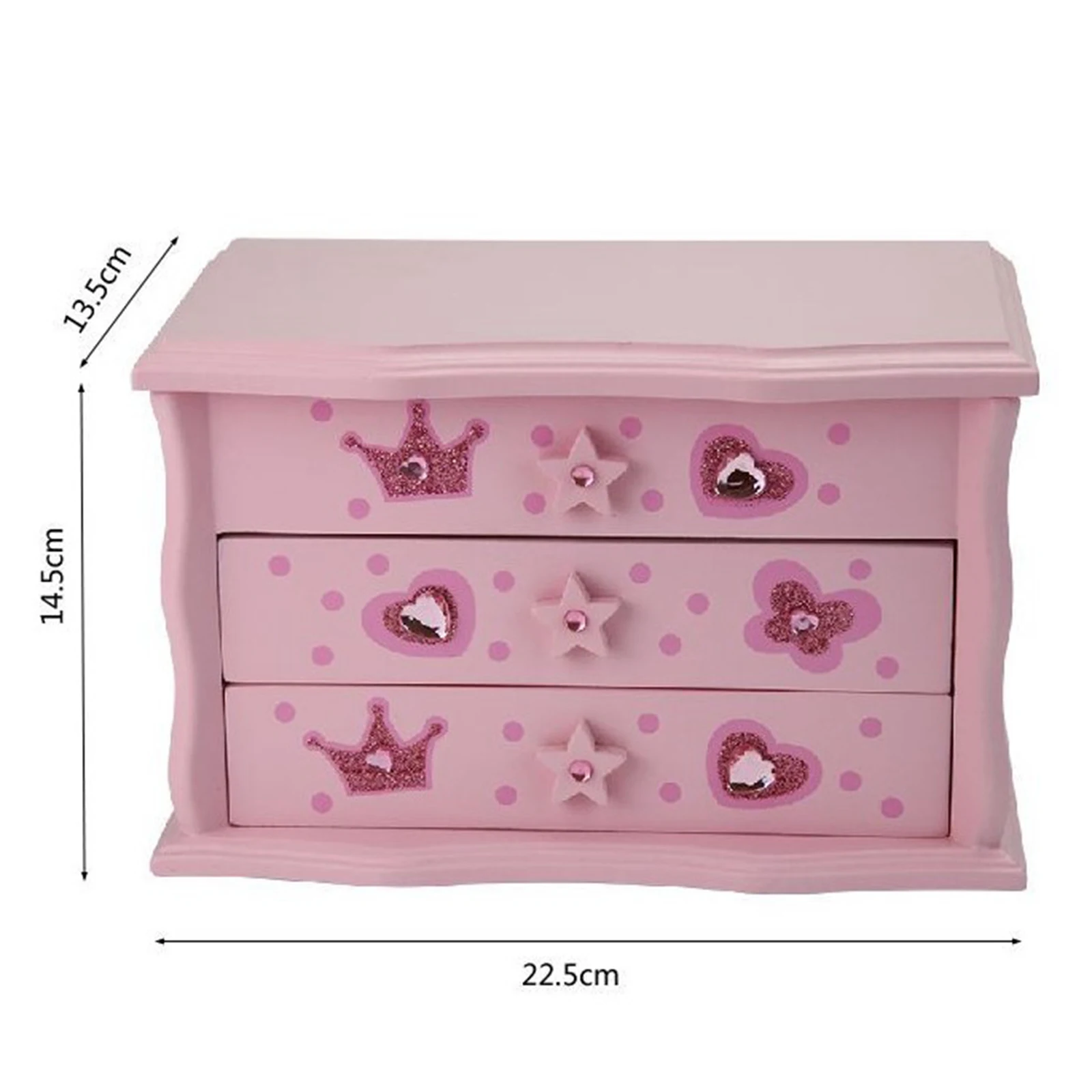 

Pink Wind-Up Music Jewelry Box Earrings Drawer Storage Organizer Case Vinity
