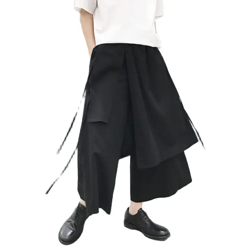 Брюки шаровары в стиле хип хоп свободные из хлопка и льна японском