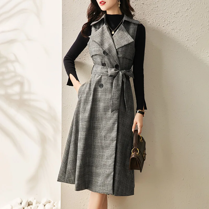 

Waistcoat Plaid Shirt Jacket Women Retro Button Up Turn-over Collar Sleeveless Outwear Autumn Plaid Shirt Coats Jacket dress