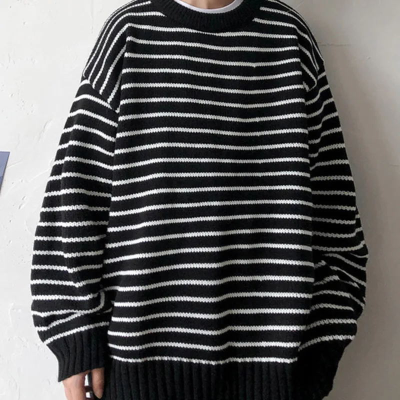 Полосатый свитер мужской модный Повседневный вязаный пуловер с круглым вырезом