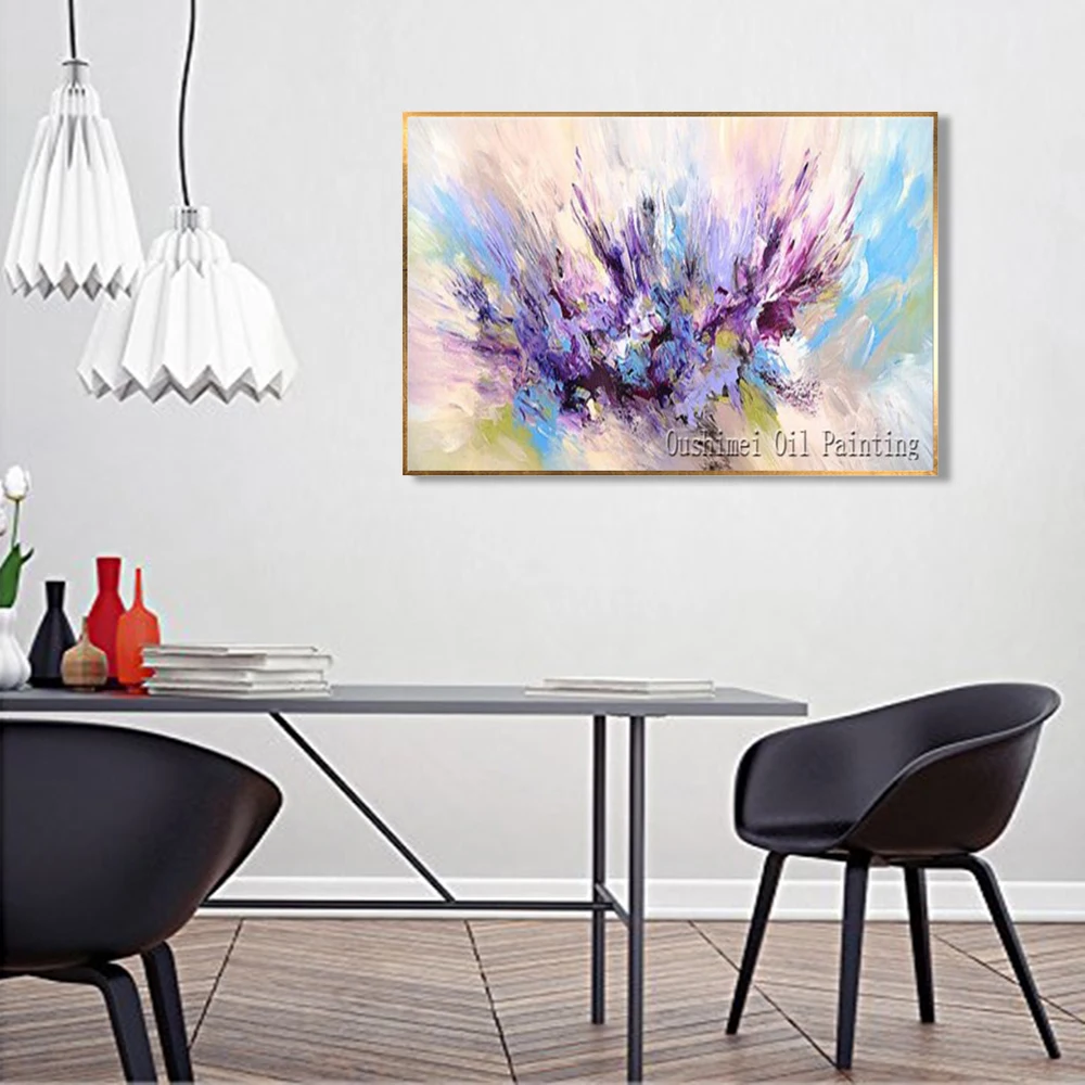Новый дизайн красивые цвета ручной работы фиолетовая и розовая картина маслом на
