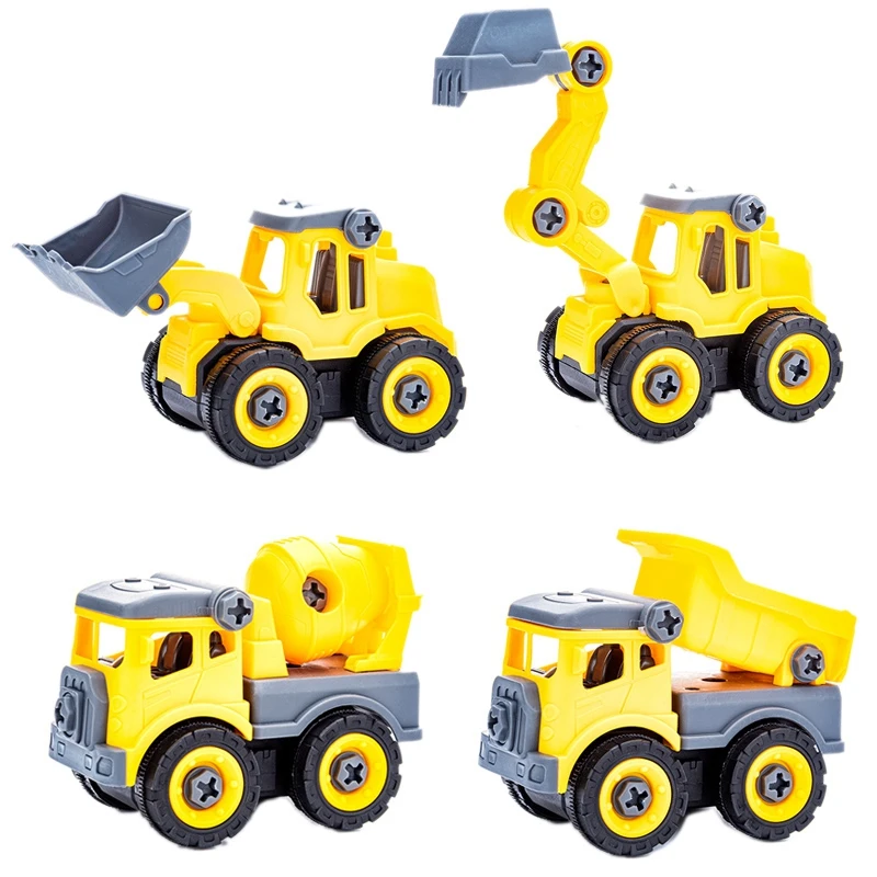 

4PCS Kids DIY Assembling Engineering Truck Excavator Bulldozer Children Screw Boy Creative Tool Engineering Car Toy