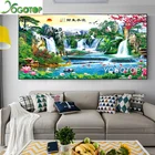 Алмазная Картина Большой водопад сделай сам, лотос с рыбками кои, 5D алмазная вышивка, сосна, полная мозаика, искусство, природный ландшафт YY2769