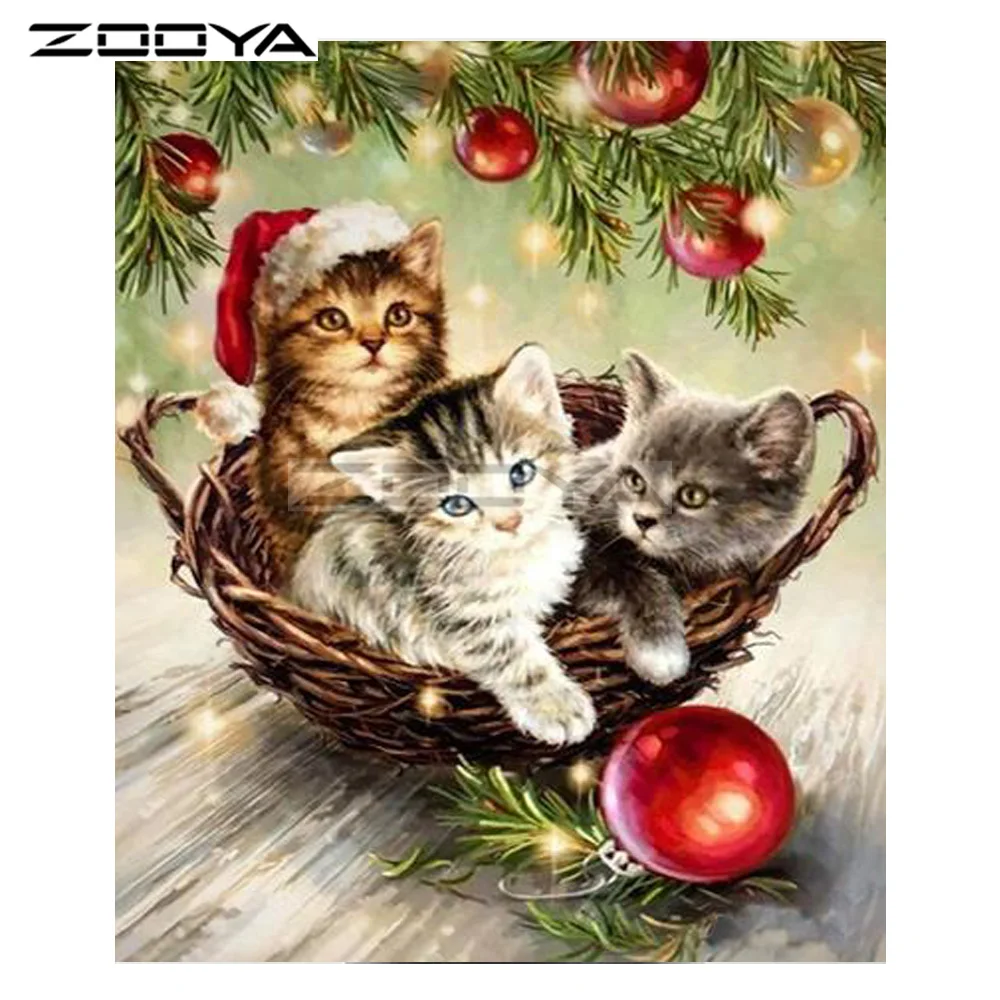 ZOOYA 5D DIY Рождественская Алмазная вышивка кошка животные Алмазная картина вышивка крестиком квадратные Стразы Мозаика Украшение BK1354