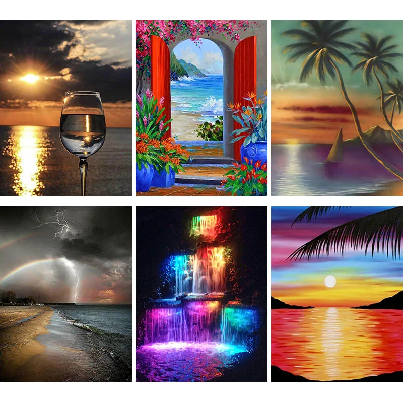 

Картина С закатом на море из страз, 5D разразы, искусство, алмазная вышивка, красочная «Водопад», ручная работа, хобби, домашний декор, V38