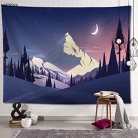 new arrival custom snow mountain illustration printing tapestry more size home living room bedroom decorative wall blanket
