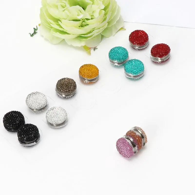 

12 Pairs Muslim Multi-Use Rhinestone Magnetic Scarf Brooches Round Hijab Pins R2LE