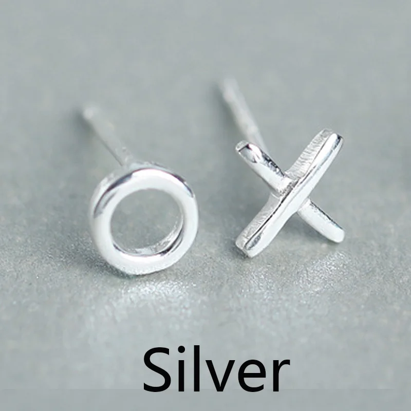 1Pair Silver Trusta,, 925 пробы, серебро,, Женские Ювелирные изделия, модные милые миниатюрные асимметричные серьги-гвоздики X O для дочек, девочек, DS316 - Окраска металла: 1Pair Silver