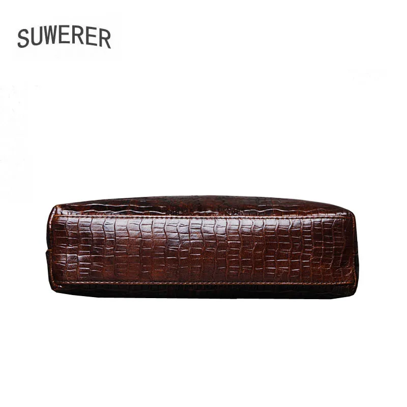 

SUWERER New Genuine Leather men bag Crocodile pattern leather men's bag leather shoulder bag vertical crossbody casual bag