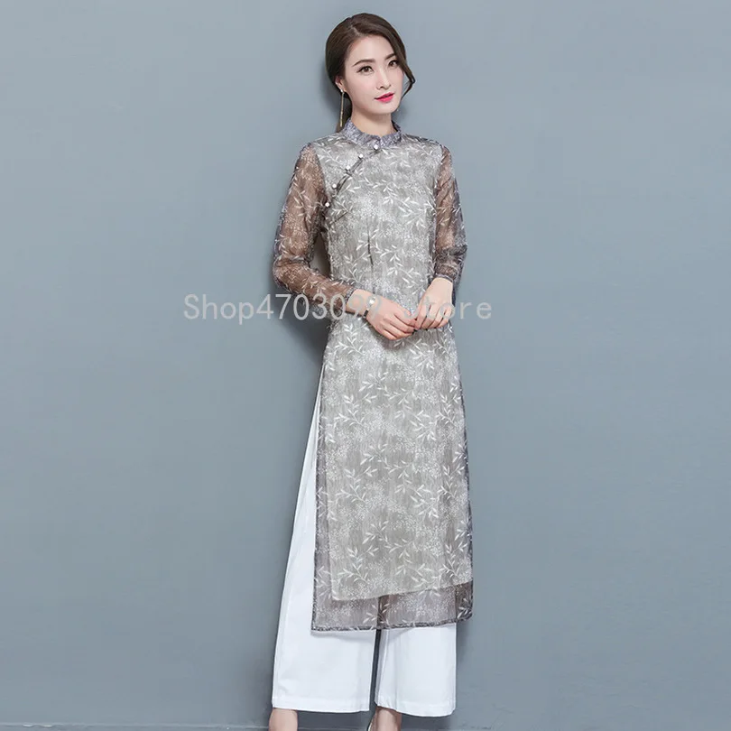 Женская шифоновая одежда Aodai Vietnam традиционная Ao Dai вьетнамские халаты и брюки