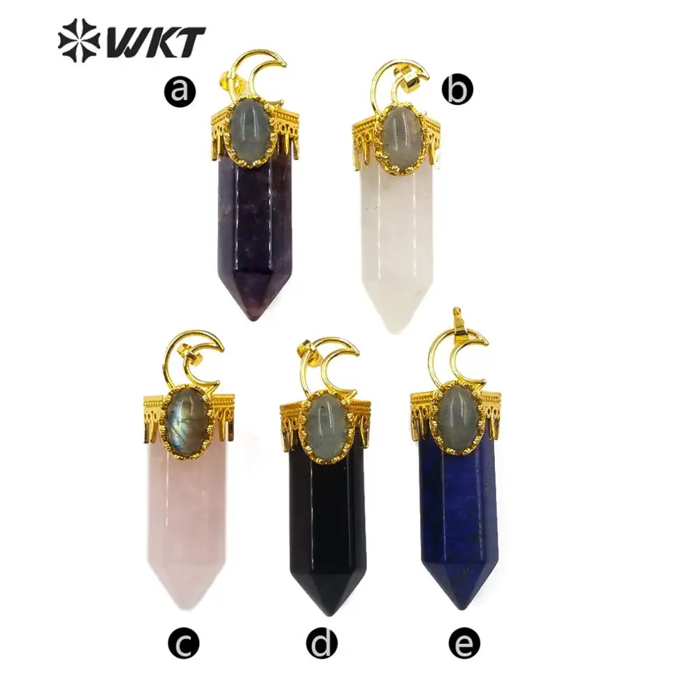 mix (Randomly send) WT-P1492 кулон из натурального камня Специальный карандаш Хрустальная колонна форма ручной работы Золотой гальванический кулон для женщин Шарм ювелирные изделия - Окраска металла: mix (Randomly send)