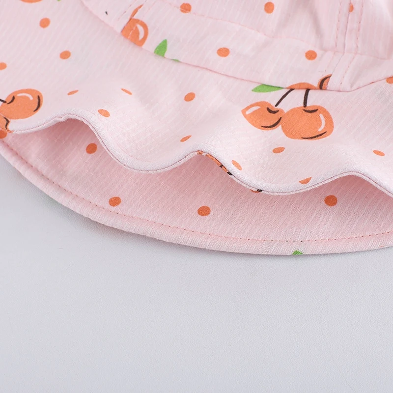 

Sweet And Cute Cherry Pattern Adjustable Fisherman Hat Baby Acrylic Striped Cherry Printing Hat