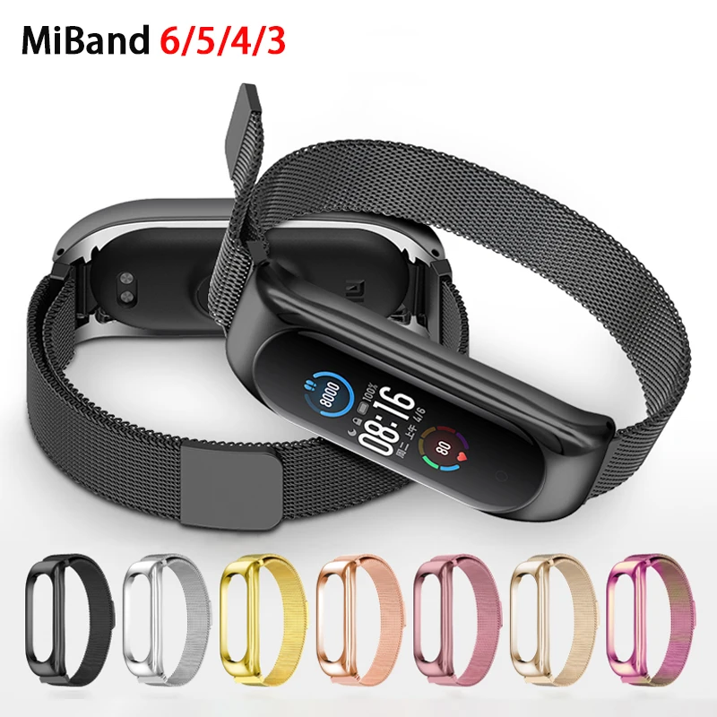 

Магнитный металлический ремешок для Xiaomi Mi Band 6/5/4/3, браслет из нержавеющей стали для Mi Band 6, MIband 5 4, браслет