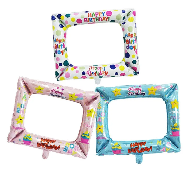

Birthday Photo Booth Foil Balloons Happy Birthday Photo Frame Globos Photo props Birthday Party Decorations Kids Baby Shower Boy