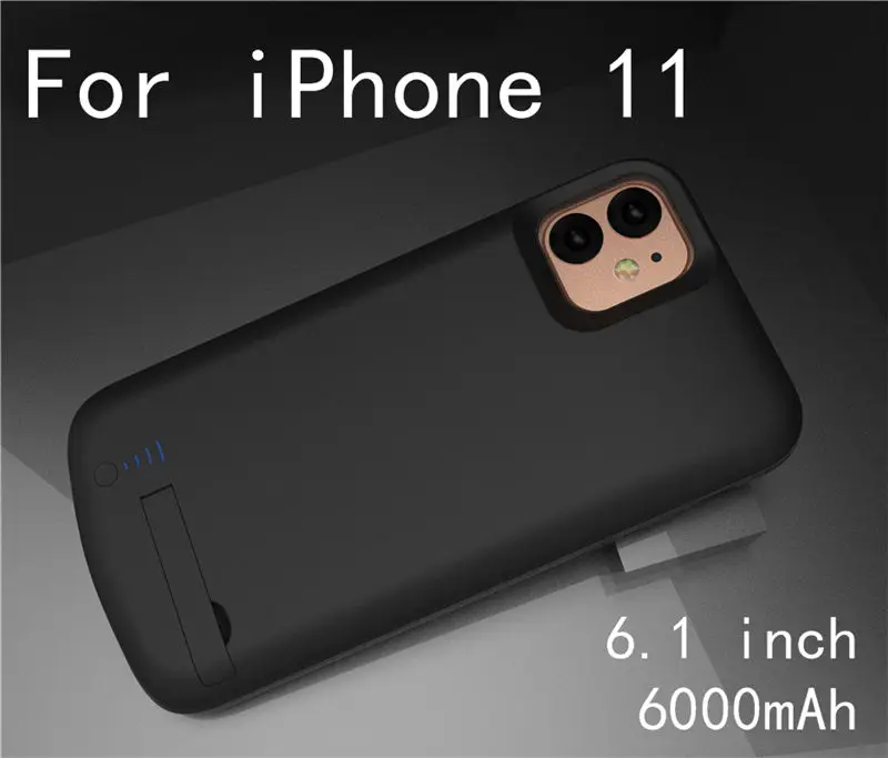 6000 мАч зарядное устройство чехол для iPhone 11 Pro Max резервного питания банк зарядки чехлы для iPhone 11 ударопрочный корпус питания крышка 2A - Цвет: i11-Black