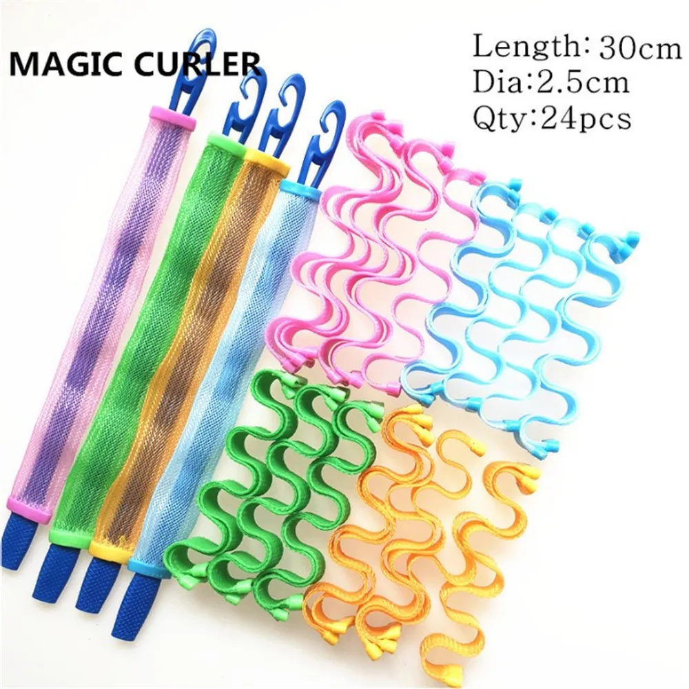 

24pcs Hair Curlers No Heat Curlers 30cm Spiral Curls Styling Kit Magic Heatless Hair Curler Wave Curlers Rolls With Styling Hook