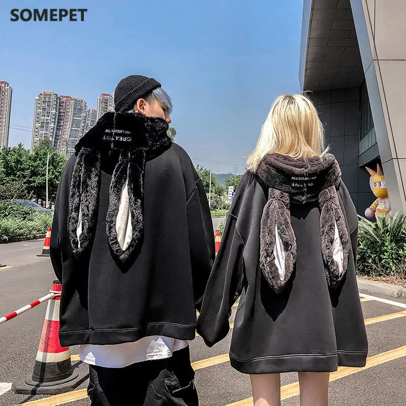 

Autumn Gothic Harajuku Style Couple Hoodie Cute Rabbit Ear Pullover Fashionable Loose Slim Long Couple's Preppy Coath