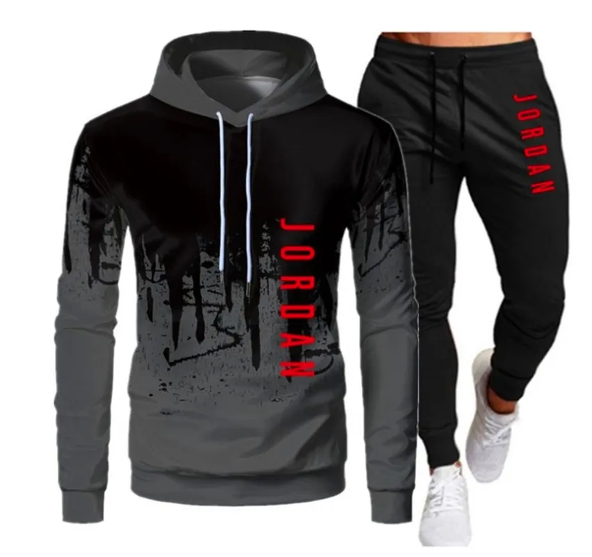 

Men's hoodie suit letter printing autumn and winter brand casual sports suit men's sportswear two-piece hooded suit
