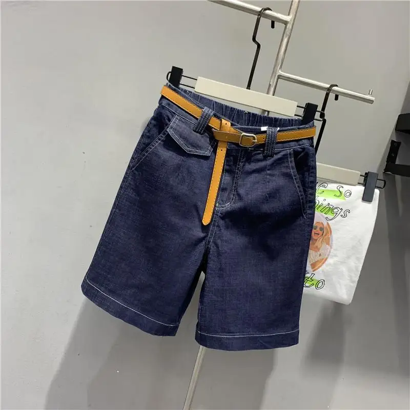 

2021 Women Spring Summer Casual Loose Denim Shorts Lady Chic Sashes High Waist Wide Leg Shorts Female Elegant A-line Shorts H713