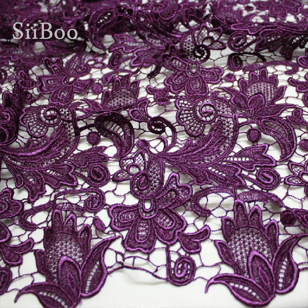 Дизайнерская кружевная ткань фиолетового и розового цветов с вышивкой гипюровая